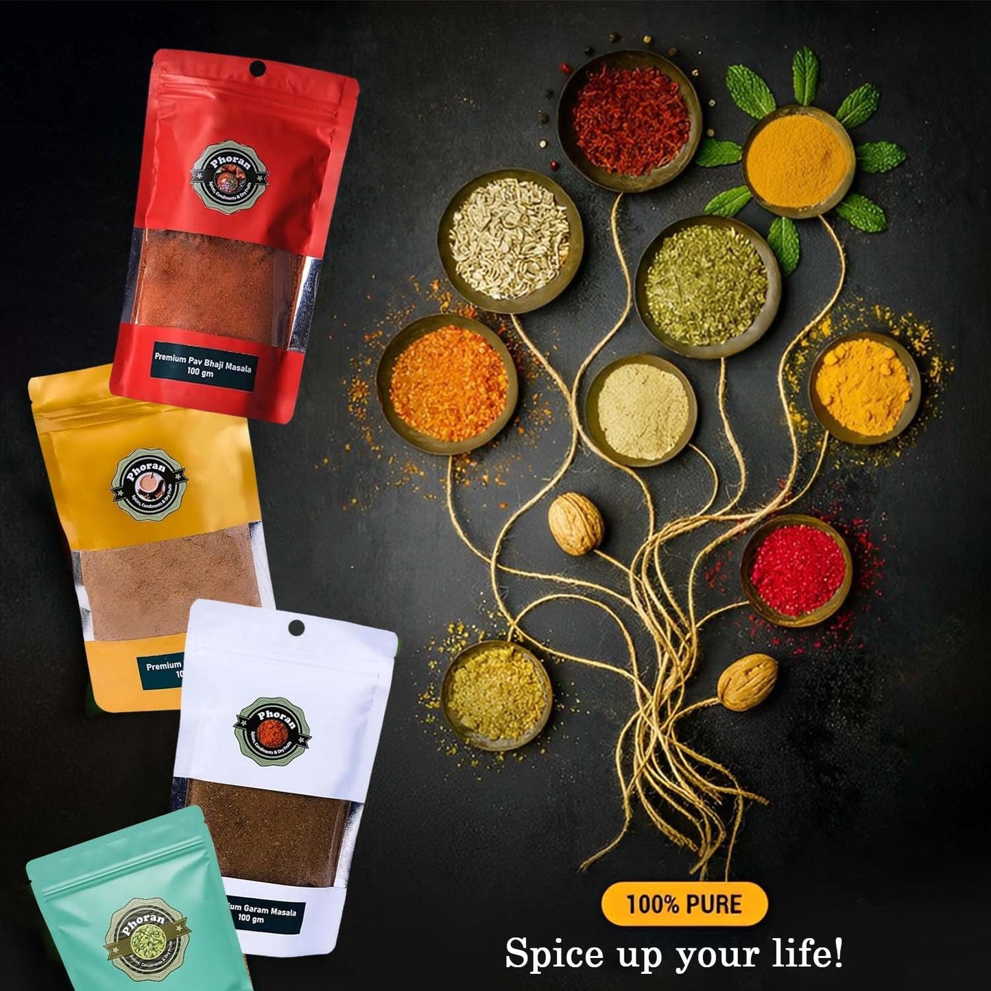 Phoran 300 GM- GARAM MASALA l PAV BHAJI MASALA l SUNDAY MASALA (PACK OF 3 - 100 GM EACH)