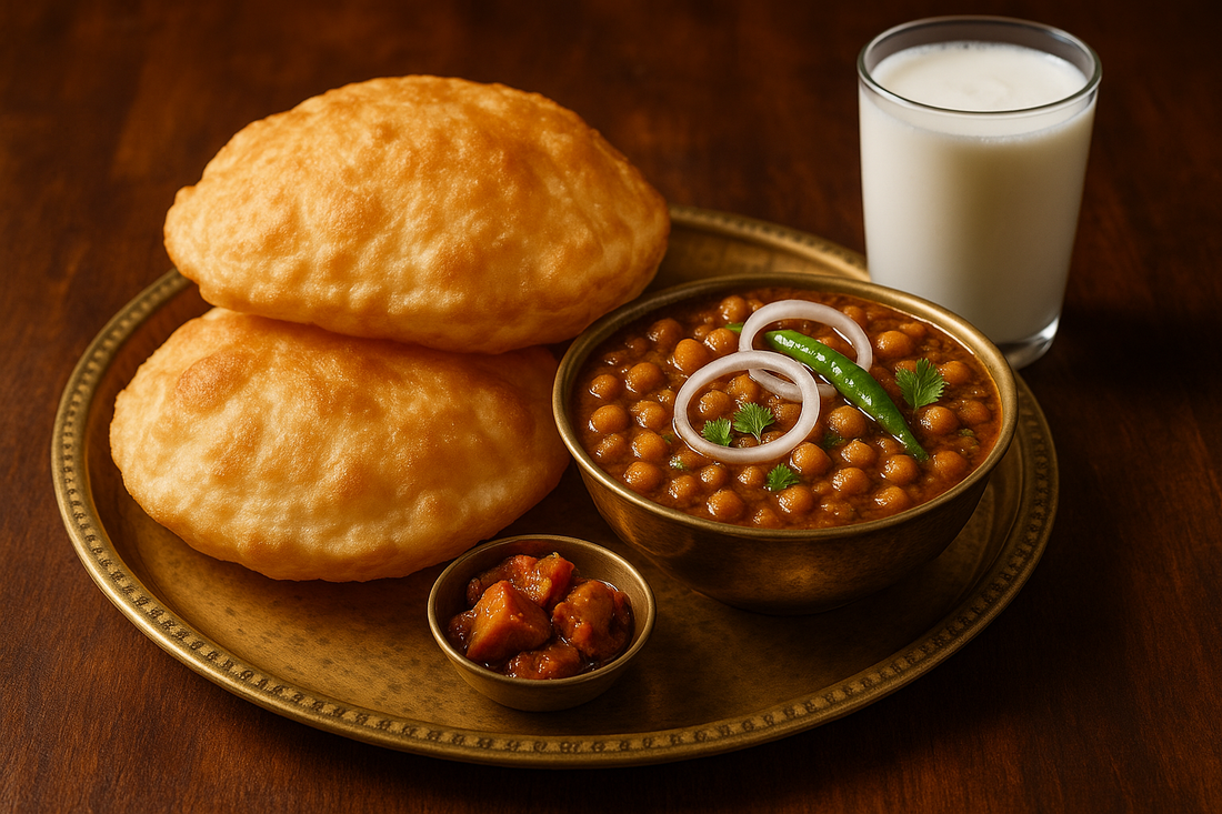 Authentic Amritsari Chole Bhature recipe - North Indian street food classic with Phoran Chole Masala