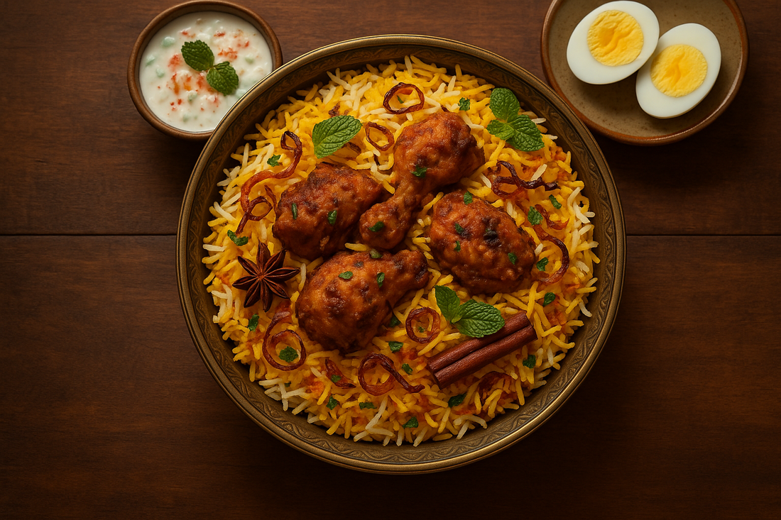 Authentic Indian biryani dish made with Phoran's premium biryani masala spice blend