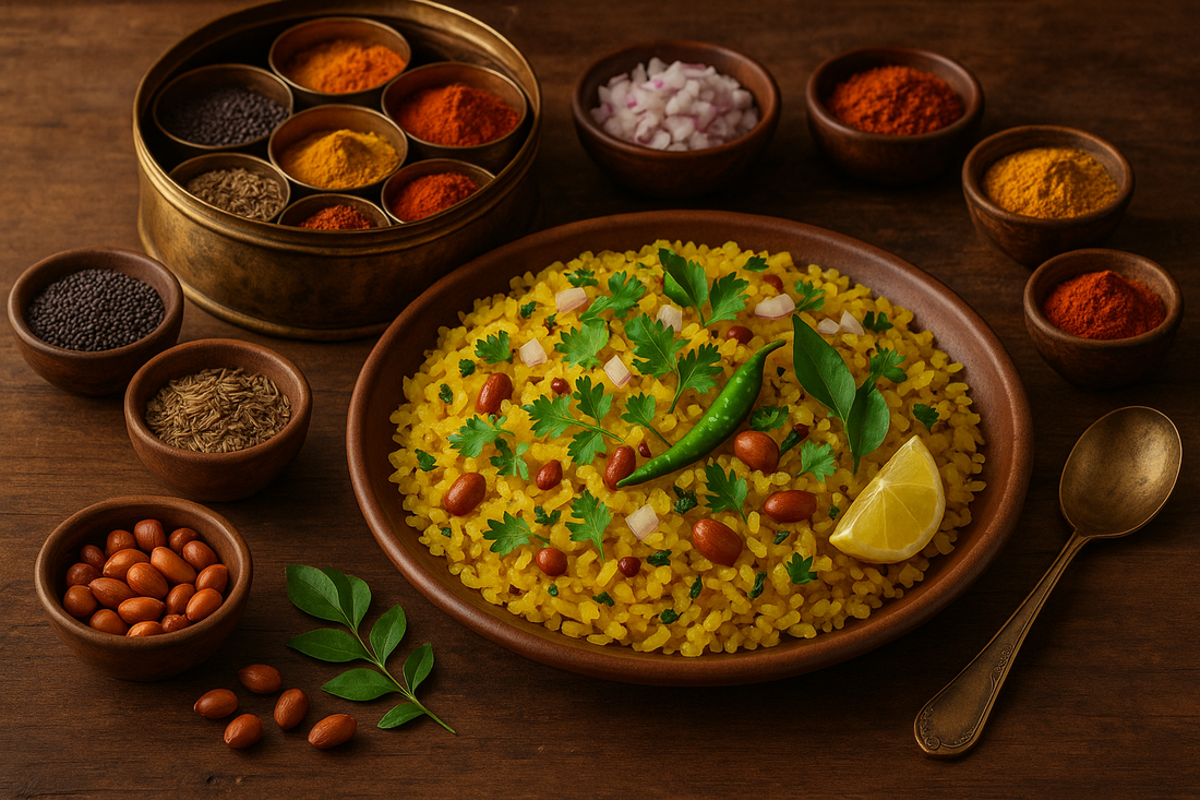 Traditional Maharashtrian Poha with Complete Phoran Masala Spice Collection