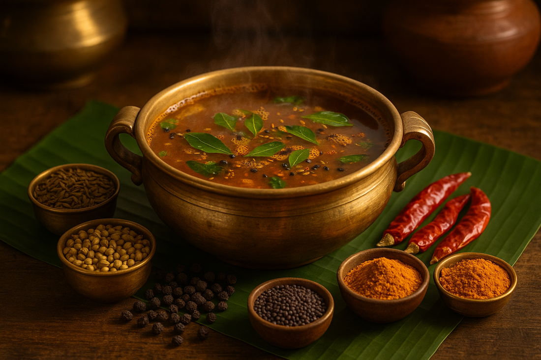 Traditional South Indian Rasam with Phoran Premium Spice Collection