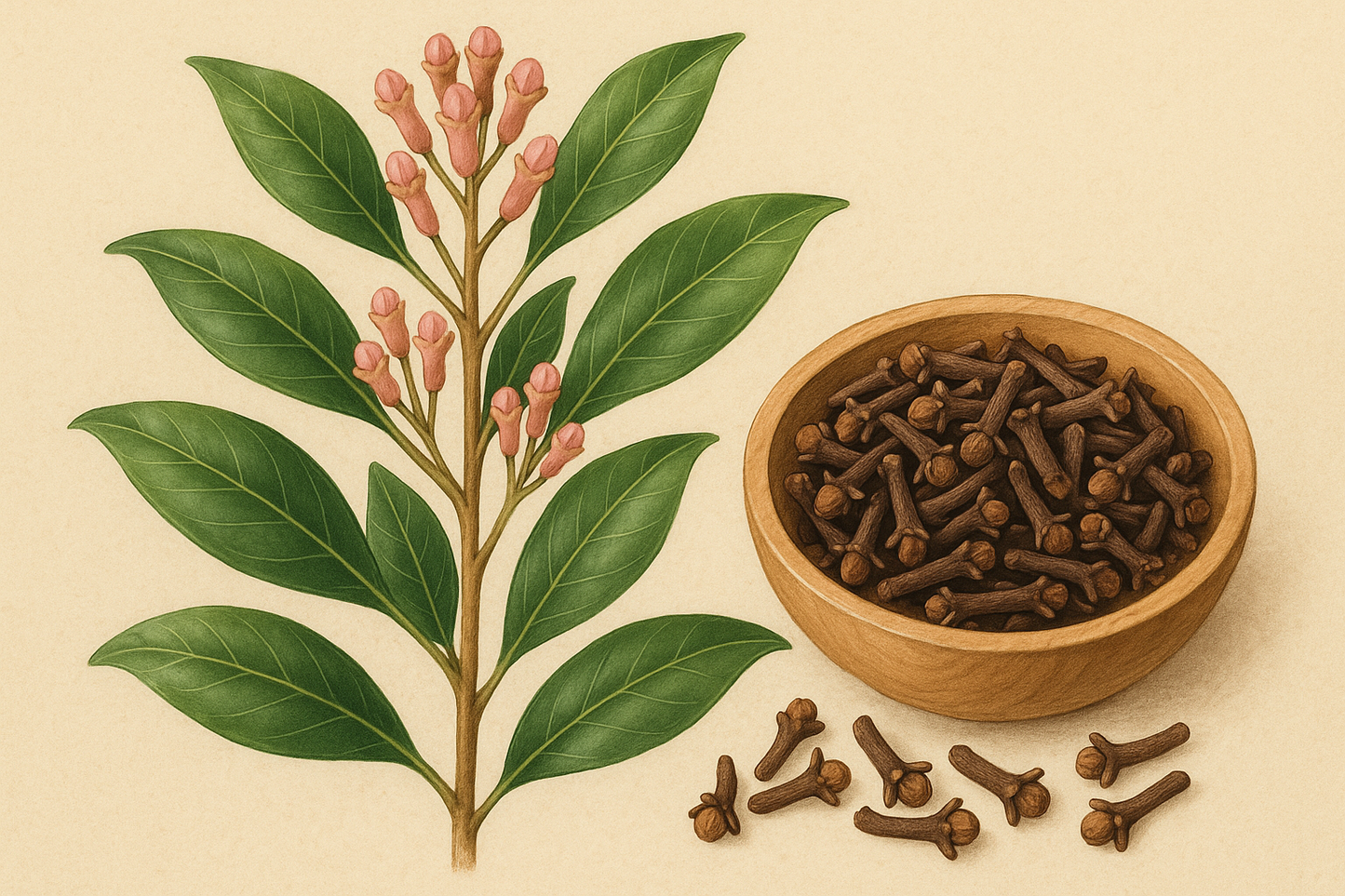 cloves plant with cloves in bowl